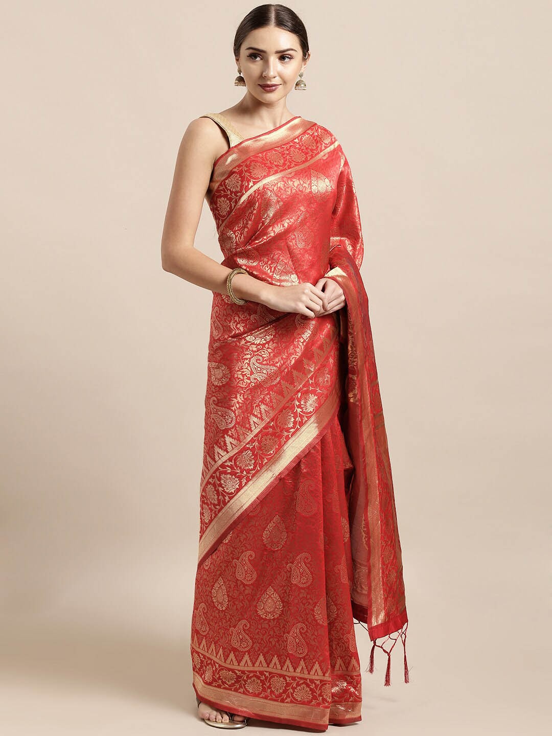 

DIVASTRI Woven Design Zari Banarasi Saree, Red