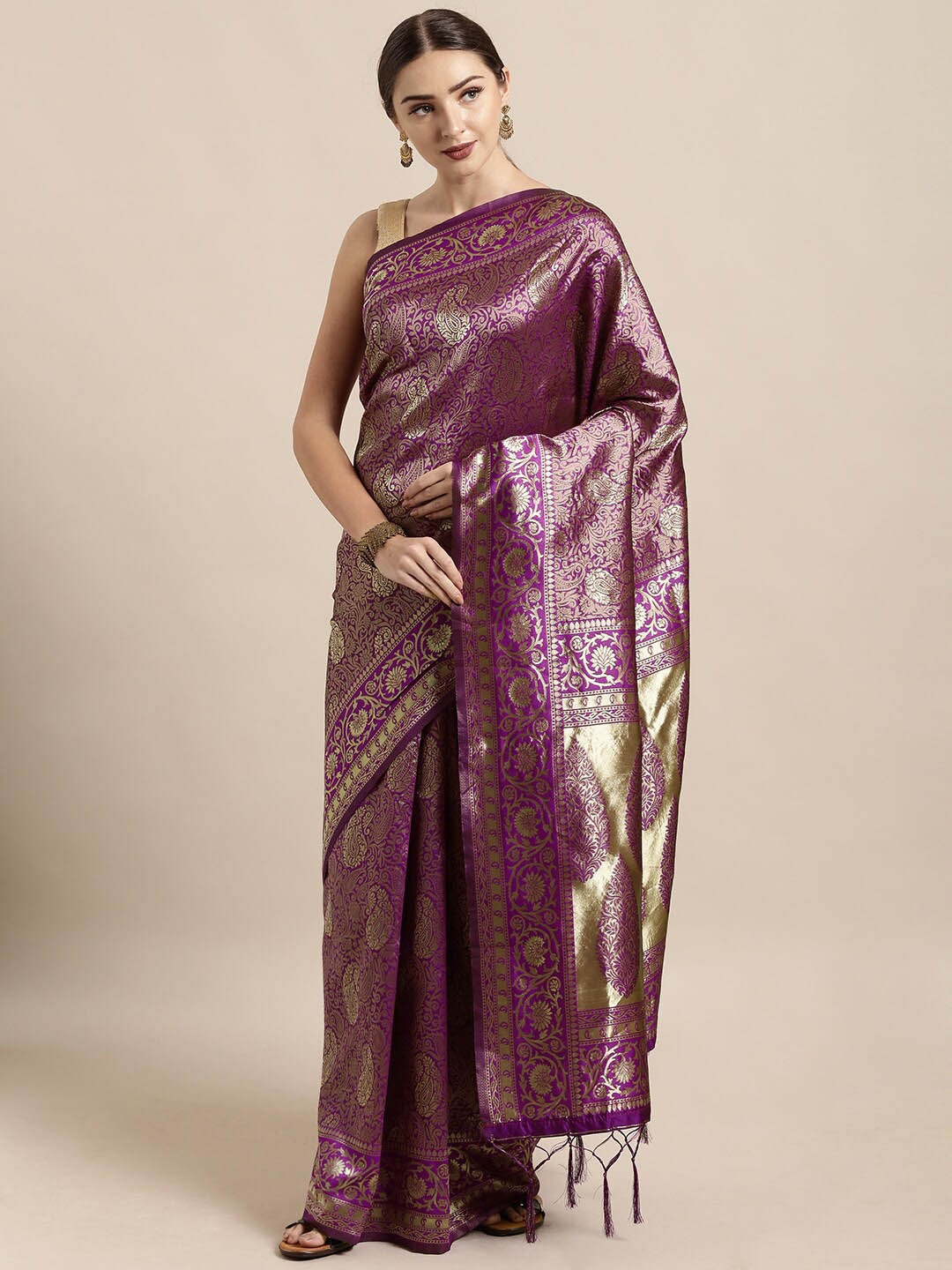 

DIVASTRI Woven Design Zari Banarasi Saree, Purple