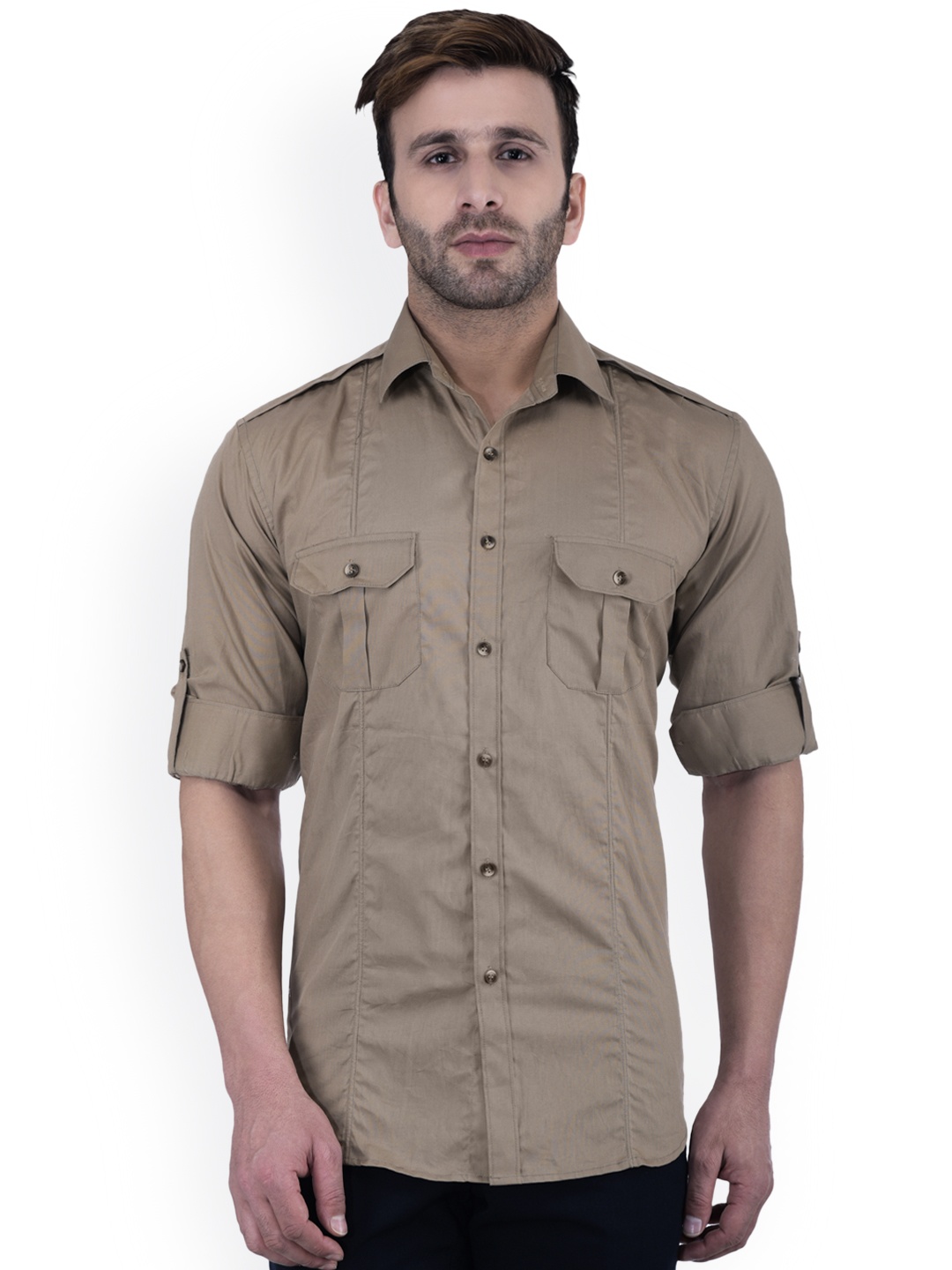 

Hangup Men Khaki Regular Fit Solid Casual Shirt