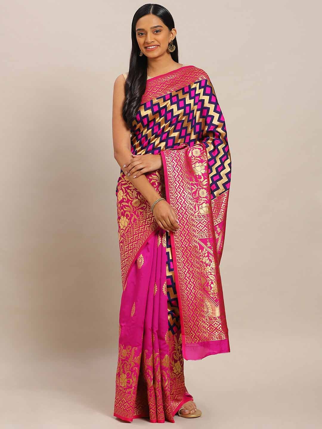 

DIVASTRI Woven Design Zari Detailed Silk Blend Saree, Pink