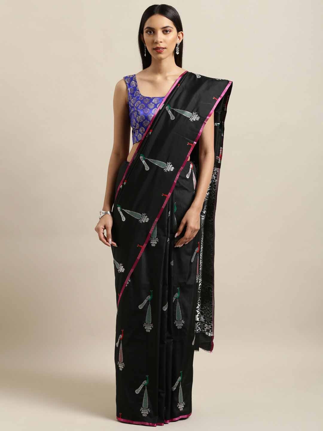 

DIVASTRI Woven Design Zari Detailed Silk Blend Saree, Black