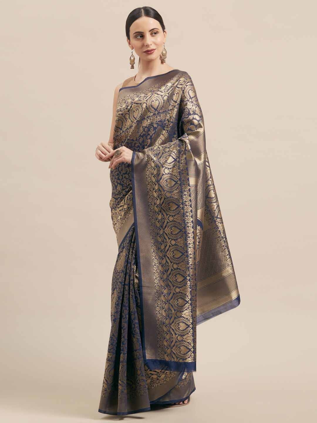 

DIVASTRI Woven Design Zari Detailed Silk Blend Saree, Navy blue