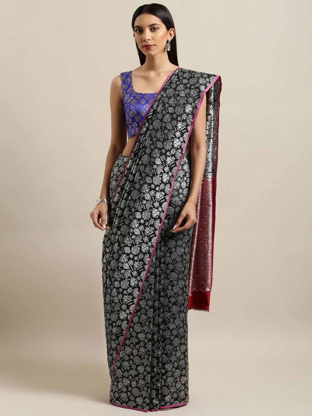 

DIVASTRI Woven Design Zari Silk Blend Saree, Black