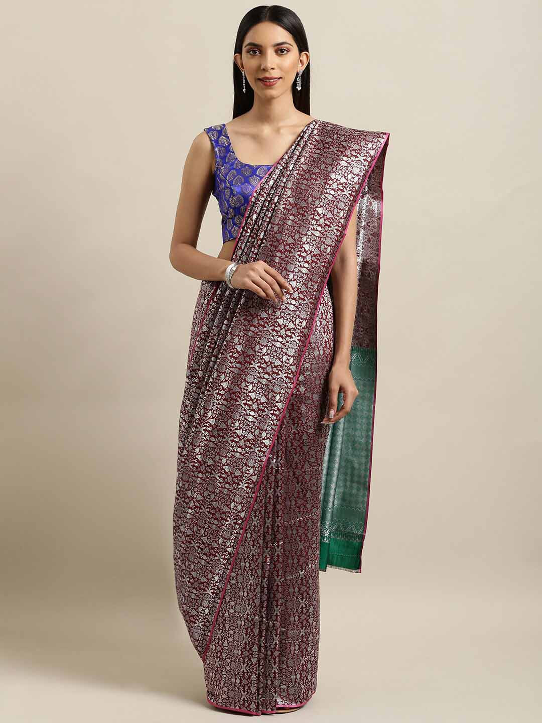 

DIVASTRI Woven Design Zari Silk Blend Saree, Maroon