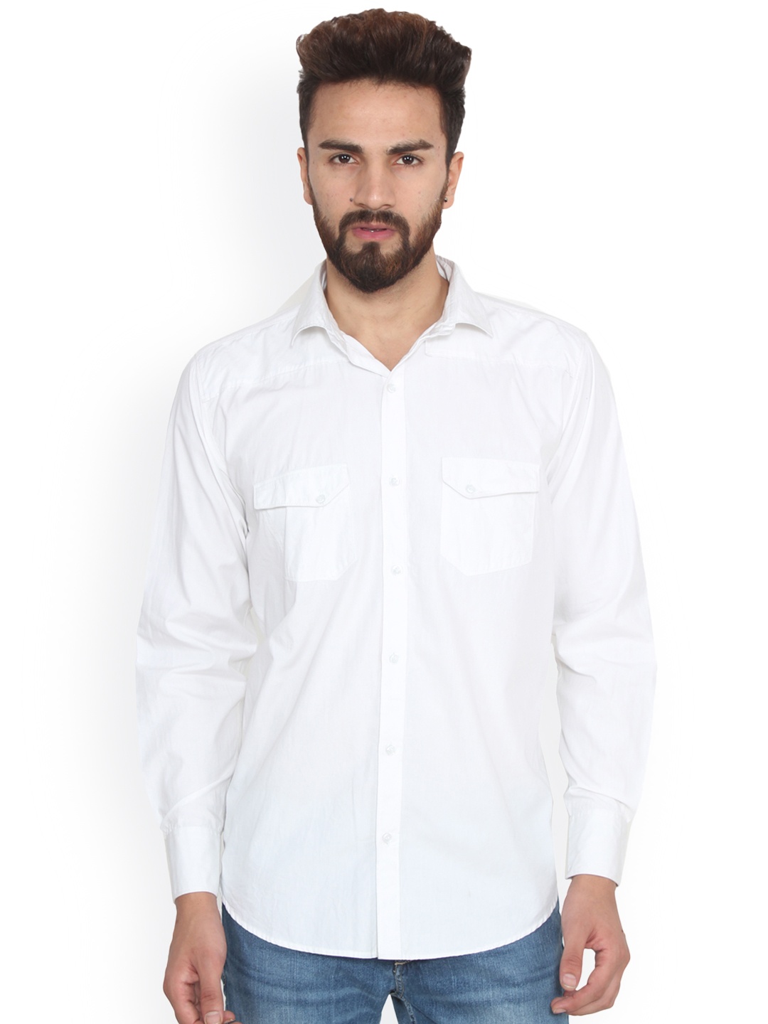 

Hangup Men White Regular Fit Solid Casual Shirt