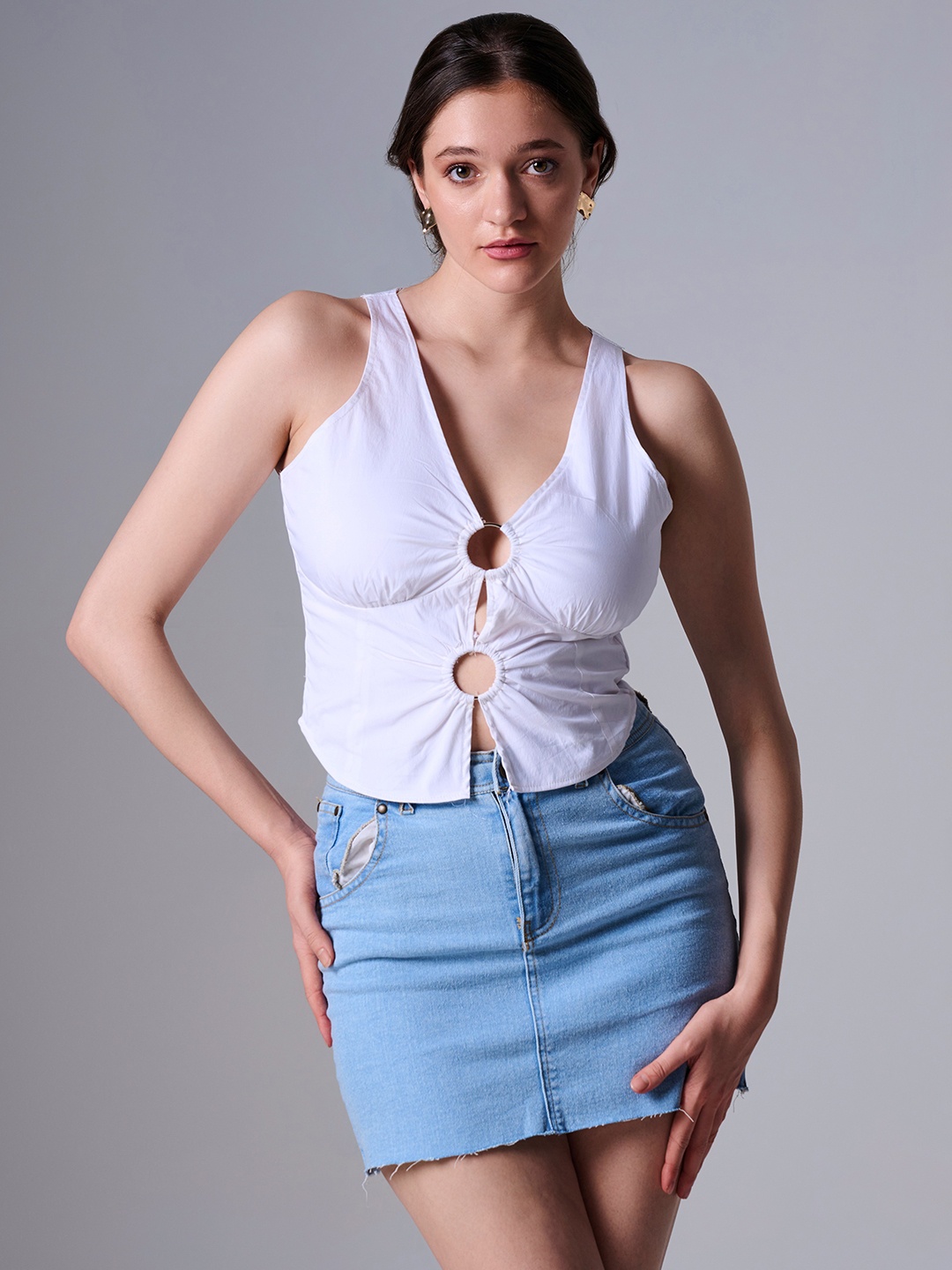 

Outcast V-Neck Cut Out Fitted Top, White