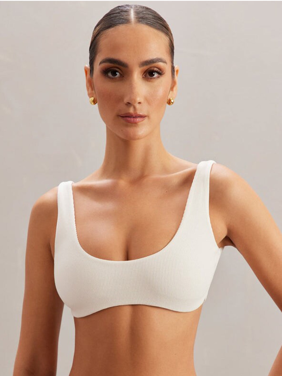 

Outcast Ribbed Square Neck Bralette Top, White