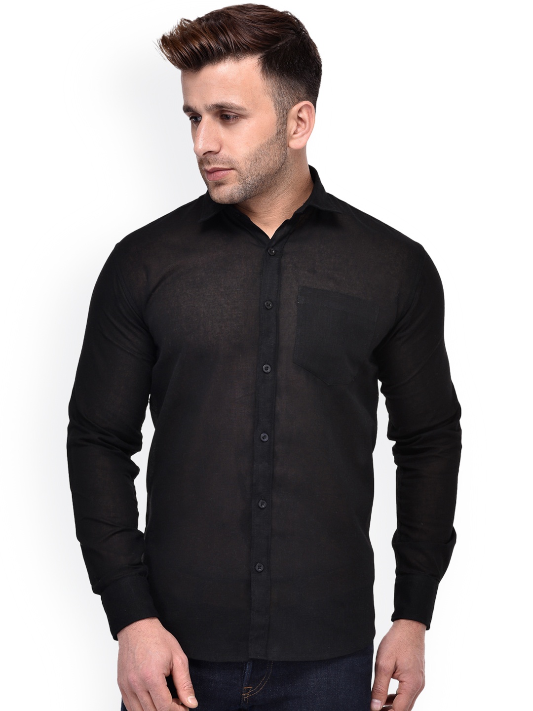 Hangup Men Black Regular Fit Solid Casual Shirt
