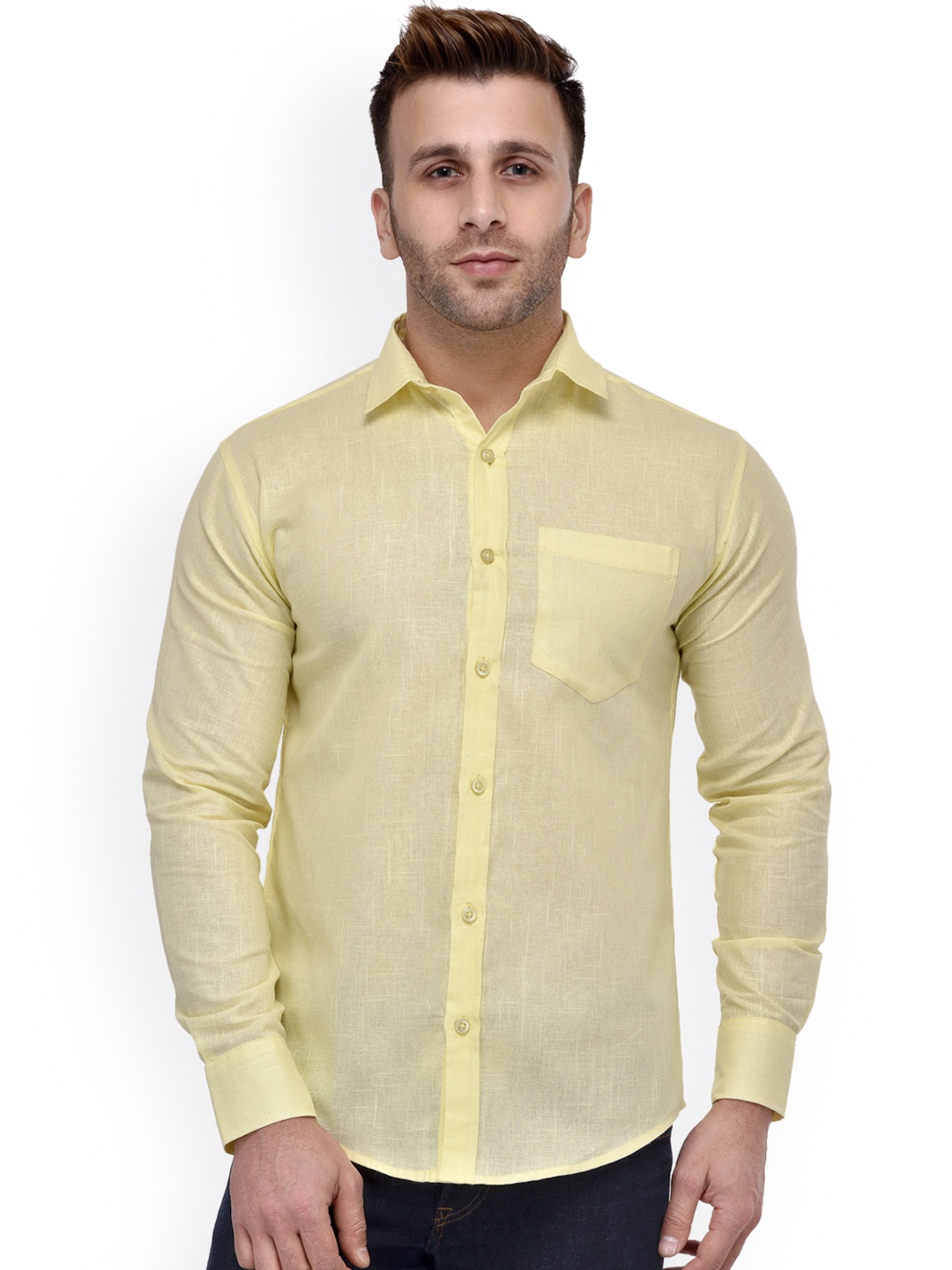 

Hangup Men Yellow Regular Fit Solid Casual Shirt