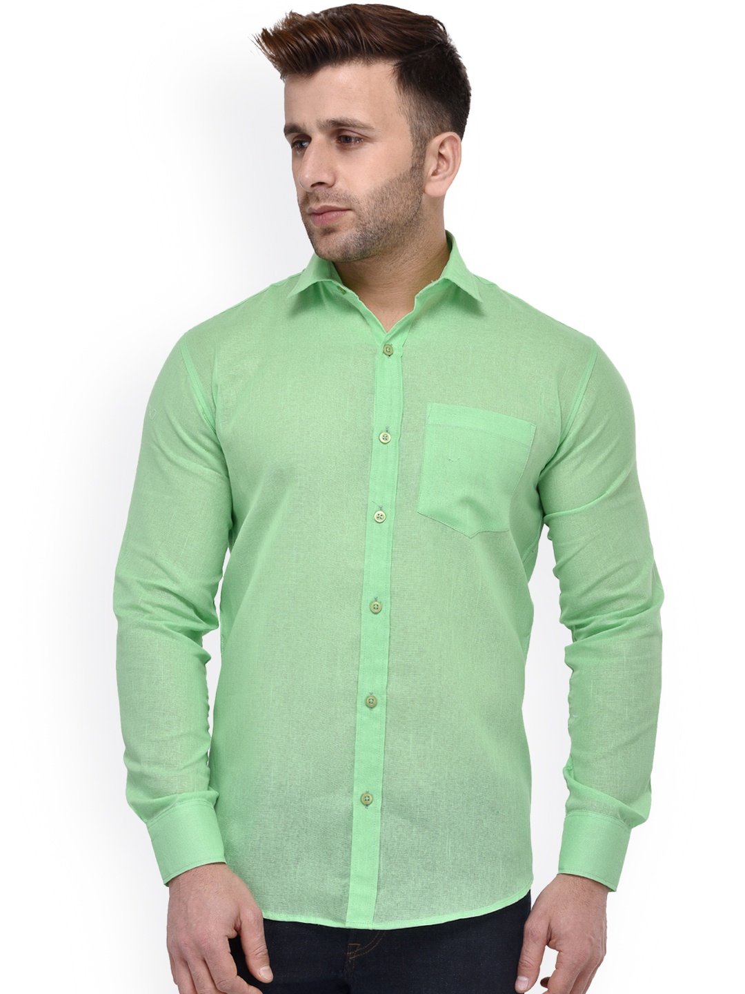 

Hangup Men Green Regular Fit Solid Casual Shirt