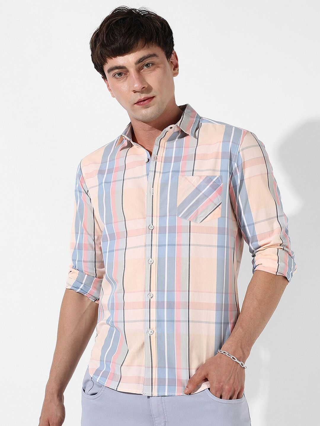 

Campus Sutra Classic Checked Cotton Casual Shirt, Pink