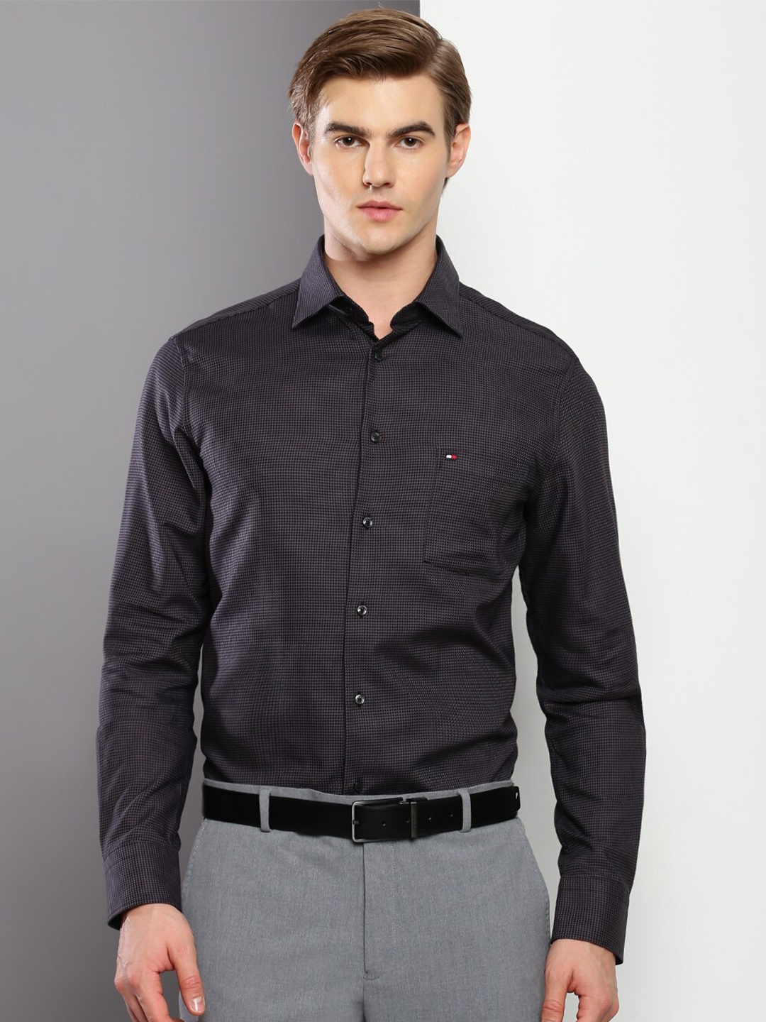 

Tommy Hilfiger Grid Tattersall Checks Checked Pure Cotton Casual Shirt, Black
