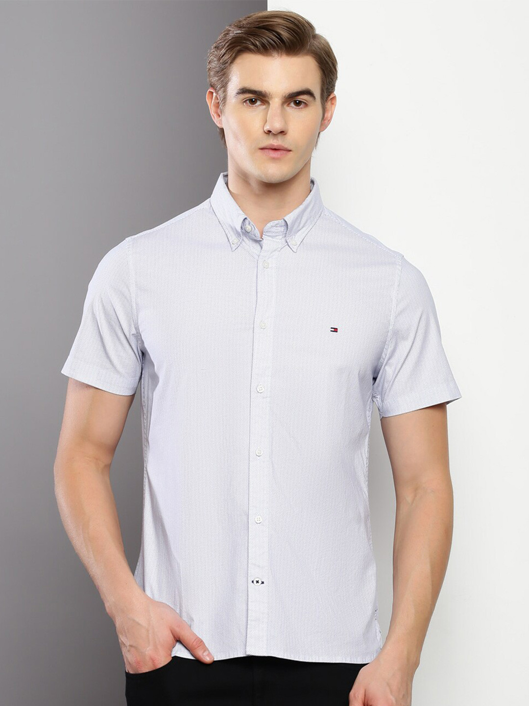 

Tommy Hilfiger Micro Ditsy Printed Button-Down Collar Cotton Casual Shirt, Blue