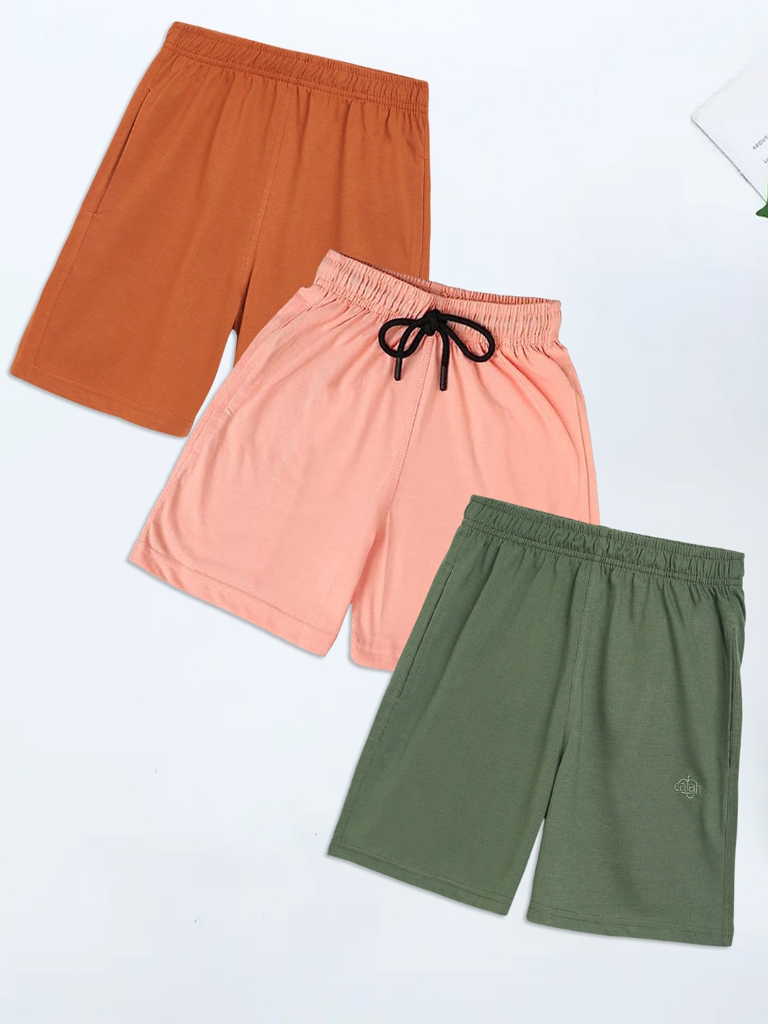 

CHIMPRALA Girls Pack of 3 Mid-Rise Cotton Shorts, Rust