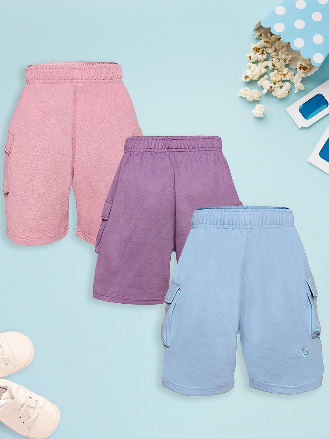 

CHIMPRALA Boys Pack Of 3 Cotton Cargo Shorts, Pink