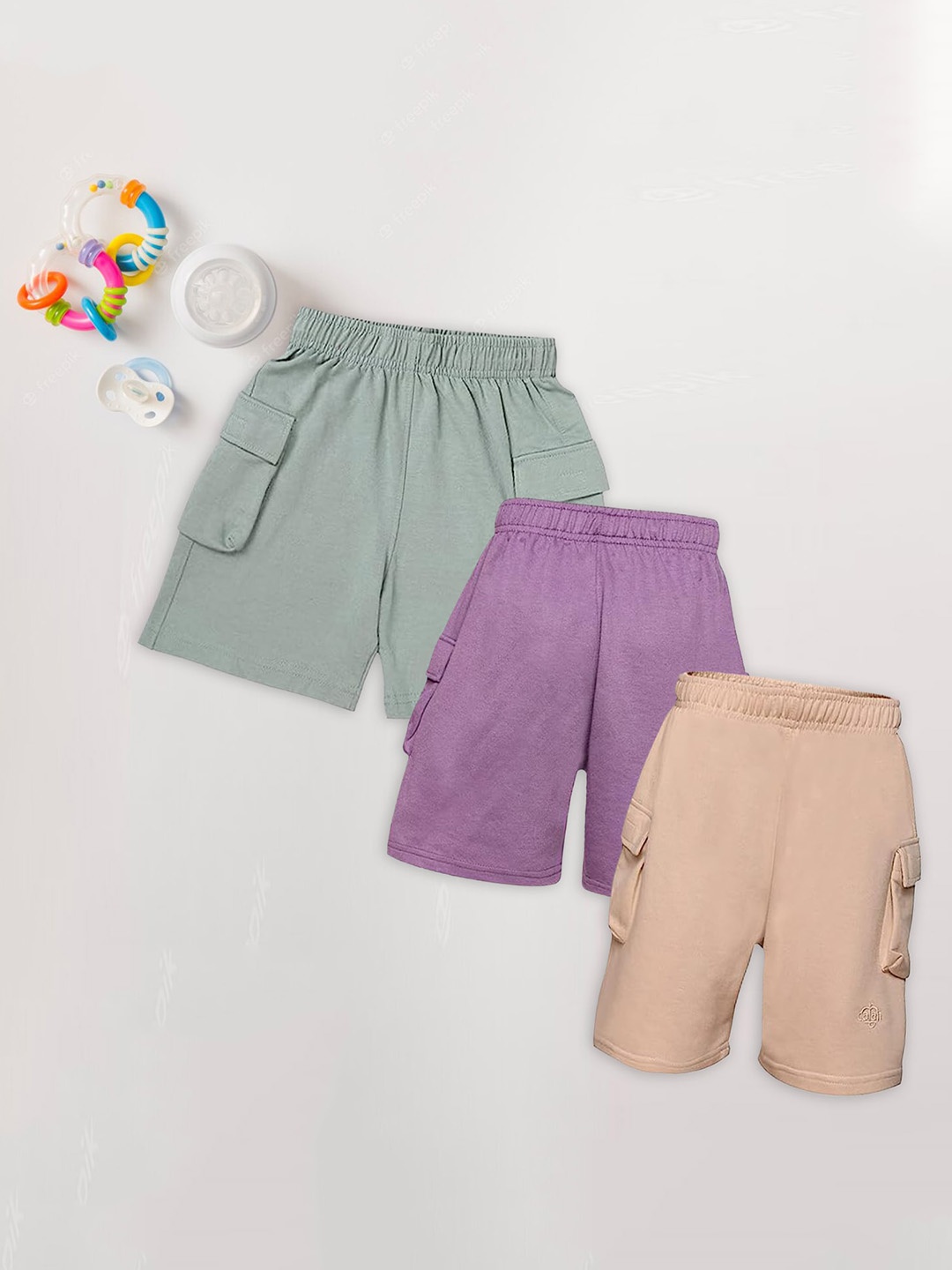 

CHIMPRALA Boys Pack of 3 Mid-Rise Cotton Shorts, Green