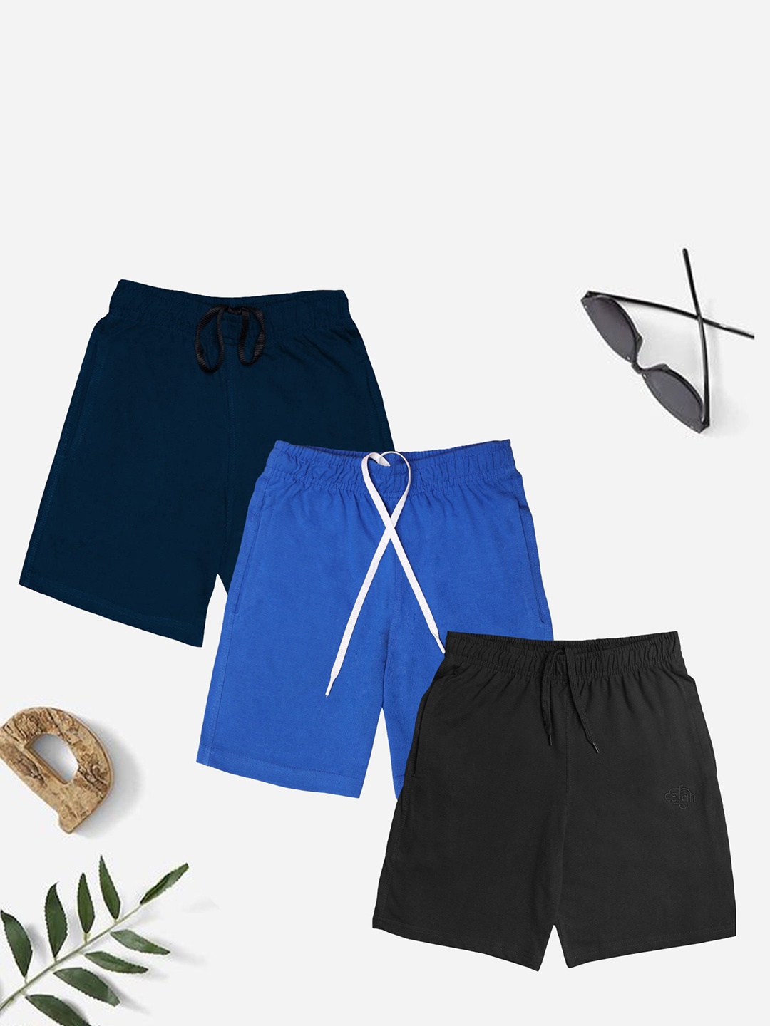 

CHIMPRALA Boys Pack of 3 Mid-Rise Cotton Shorts, Navy blue
