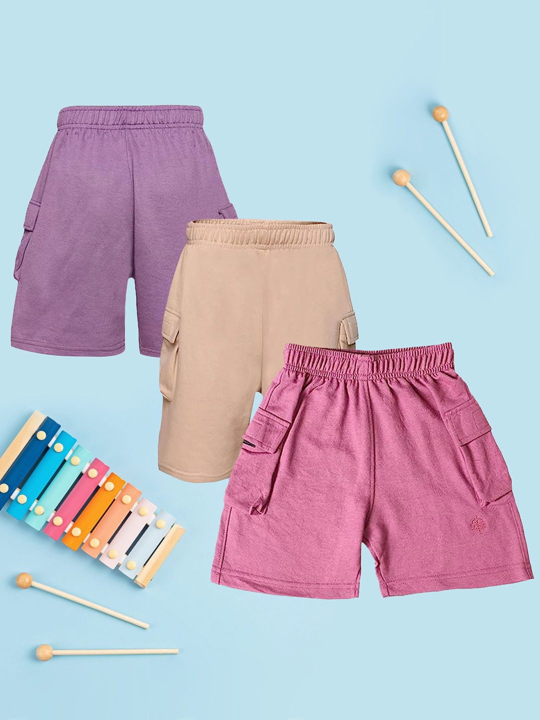 

CHIMPRALA Boys Pack of 3 Mid-Rise Cotton Shorts, Purple
