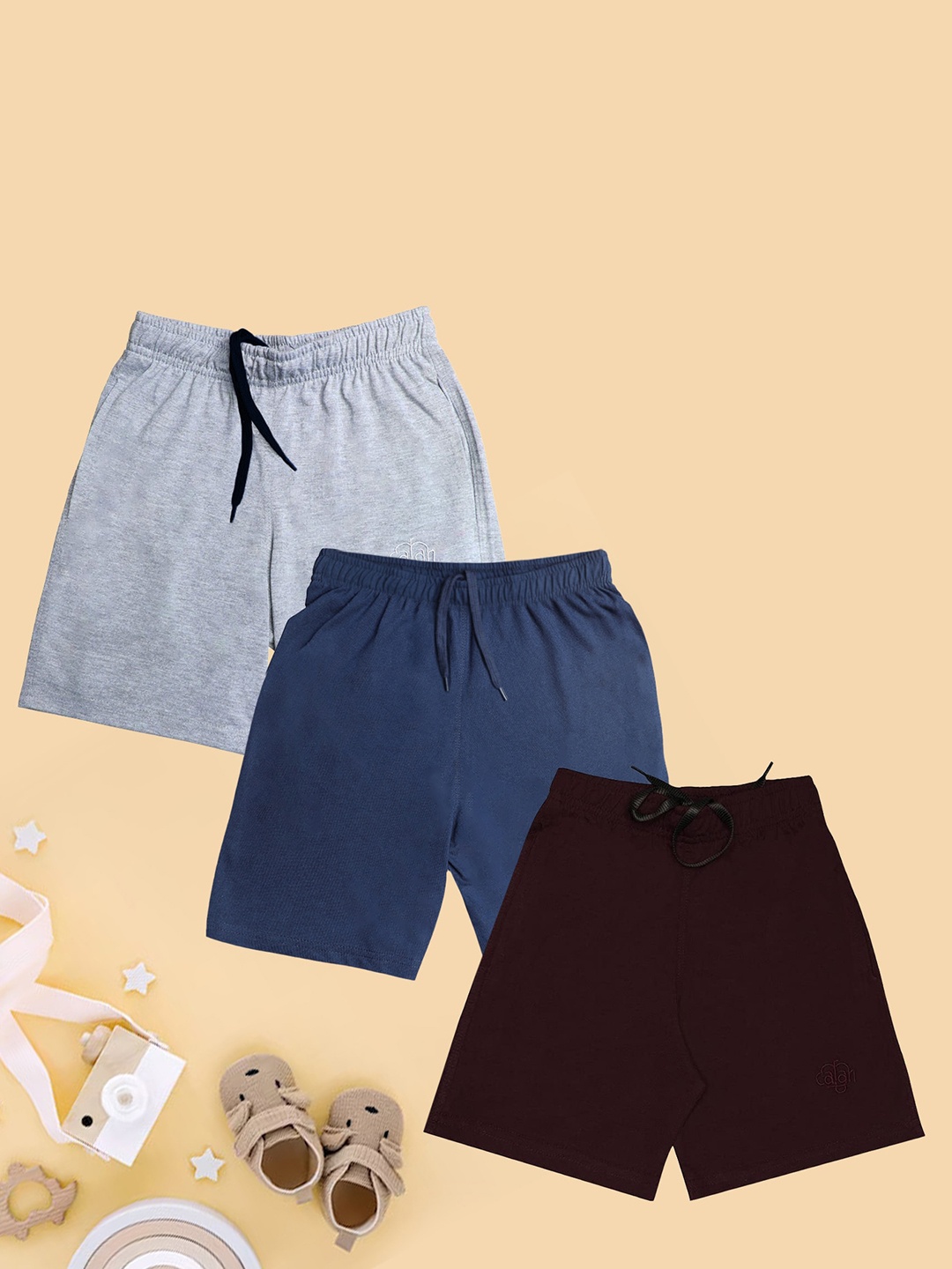 

CHIMPRALA Boys Pack of 3 Mid-Rise Cotton Shorts, Grey