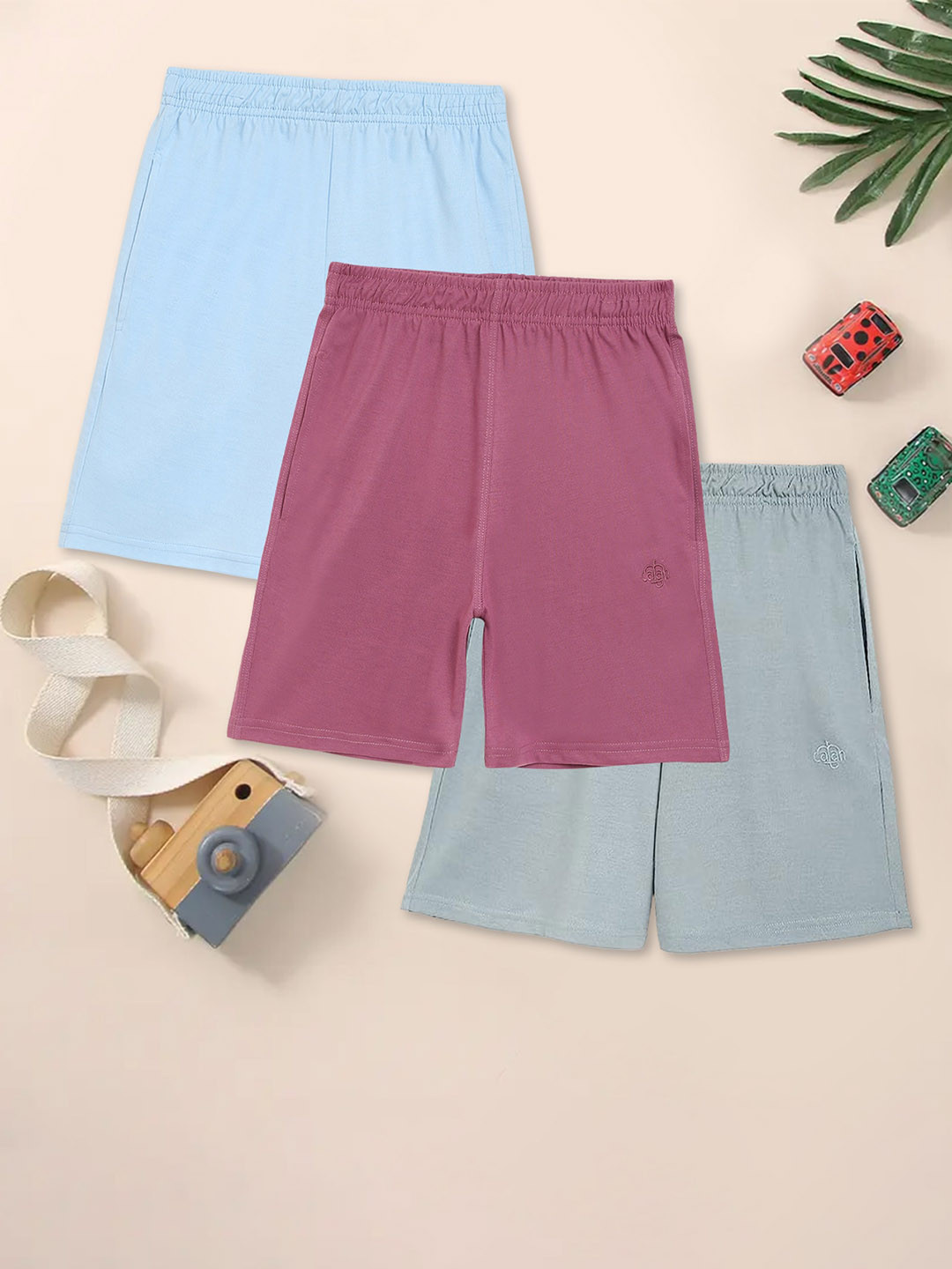

CHIMPRALA Boys Pack of 3 Mid-Rise Cotton Shorts, Blue