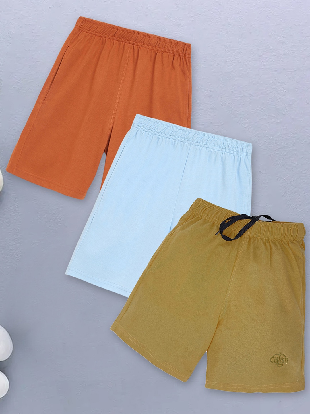

CHIMPRALA Girls Pack Of 3 Mid Rise Cotton Shorts, Rust