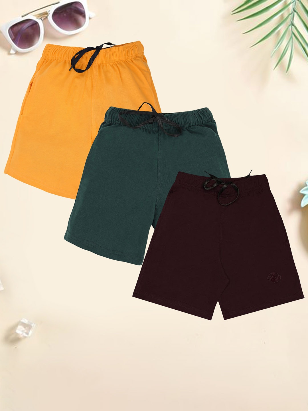 CHIMPRALA Boys Pack Of 3 Mid Rise Cotton Shorts, Mustard