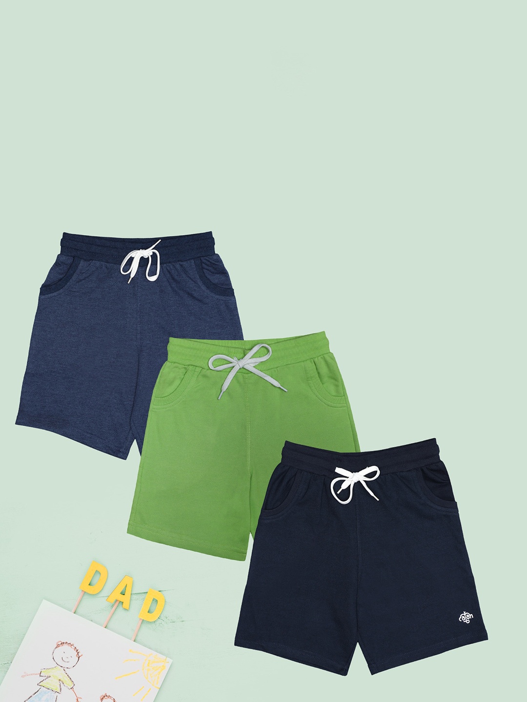 

CHIMPRALA Boys Pack Of 3 Mid Rise Cotton Shorts, Blue