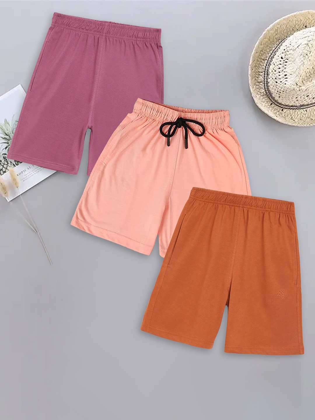 

CHIMPRALA Boys Pack Of 3 Mid Rise Cotton Shorts, Magenta