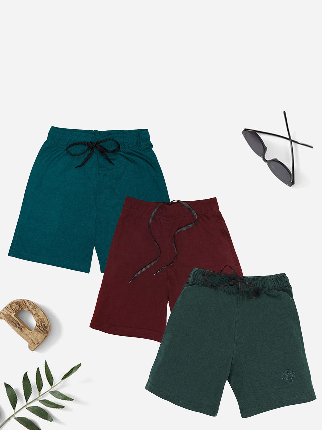 

CHIMPRALA Boys Pack Of 3 Mid Rise Cotton Shorts, Teal