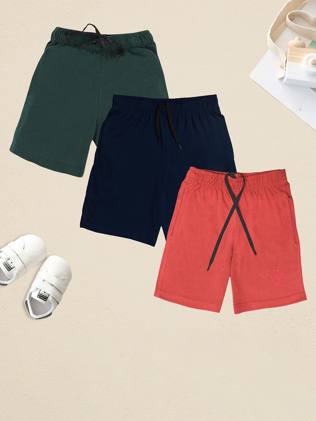 

CHIMPRALA Boys Pack Of 3 Cotton Shorts, Green