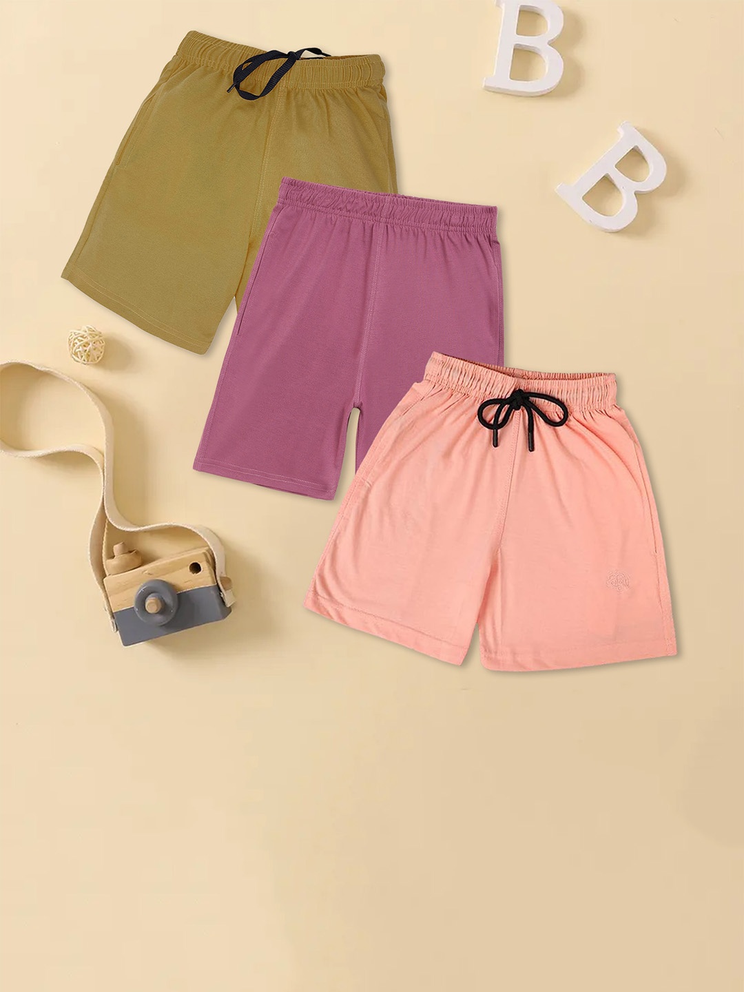 

CHIMPRALA Boys Pack Of 3 Cotton Shorts, Khaki