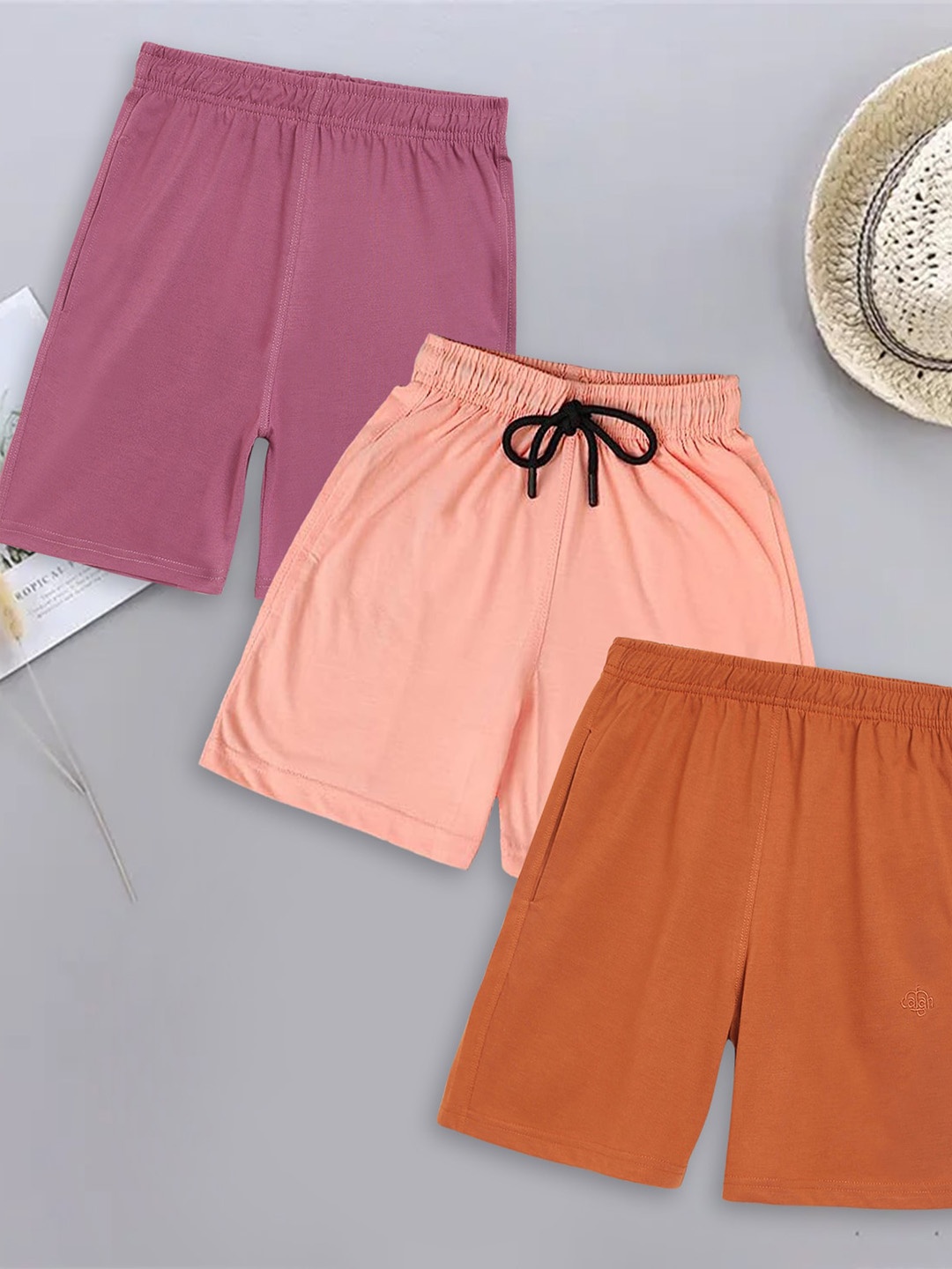 

CHIMPRALA Girls Pack Of 3 Cotton Shorts, Pink