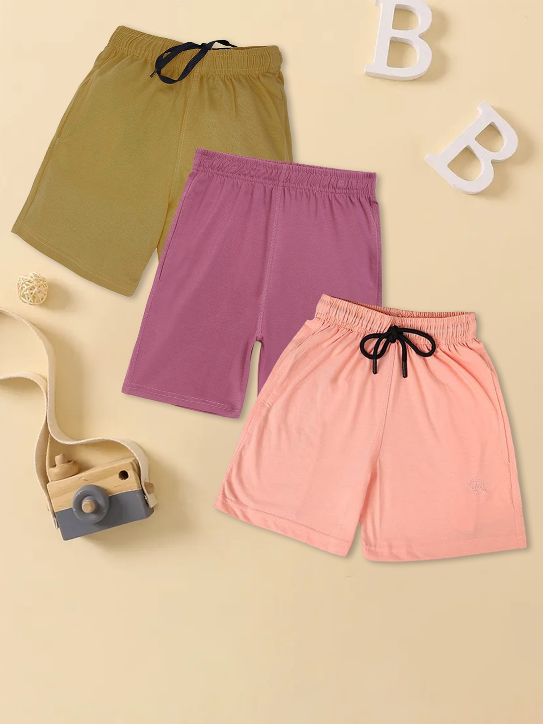 

CHIMPRALA Girls Pack Of 3 Cotton Shorts, Khaki