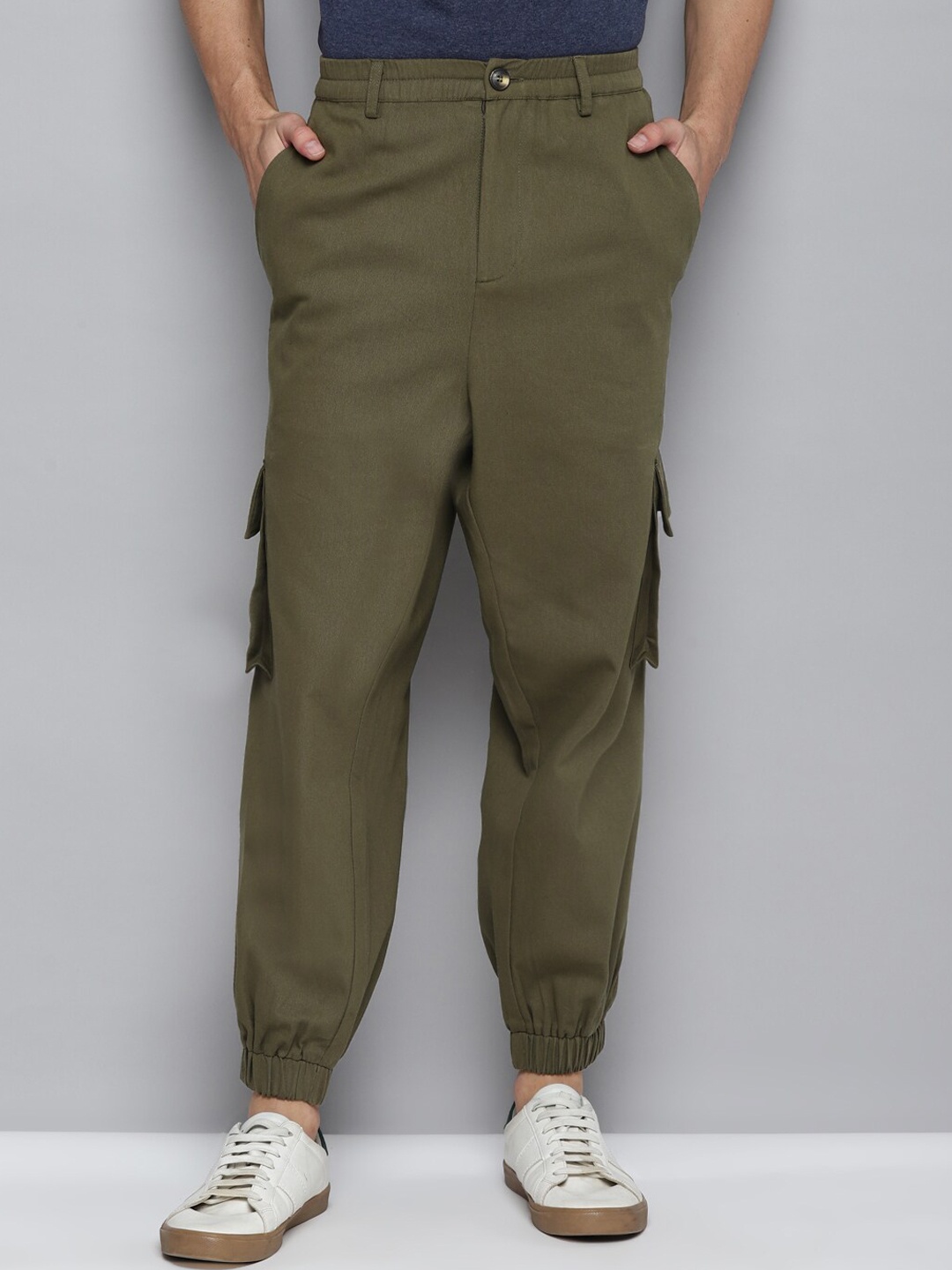 

Kook N Keech Men Smart Loose Fit Cotton Joggers, Olive