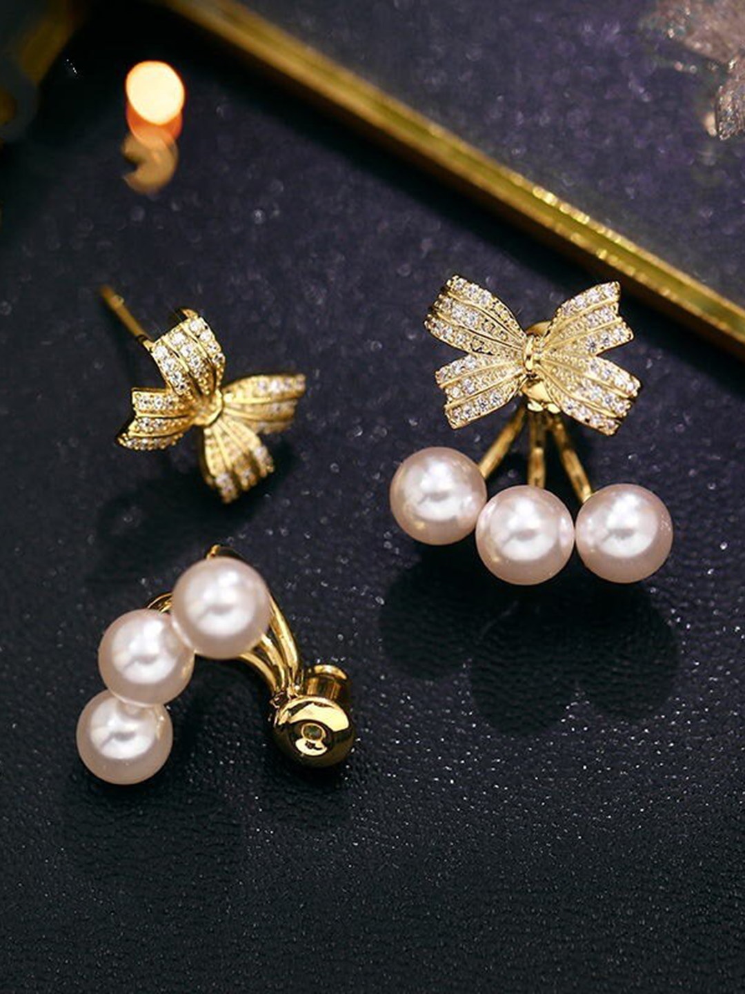 

Pinapes Gold-Plated Classic Stone Studded & Beaded Studs Earrings