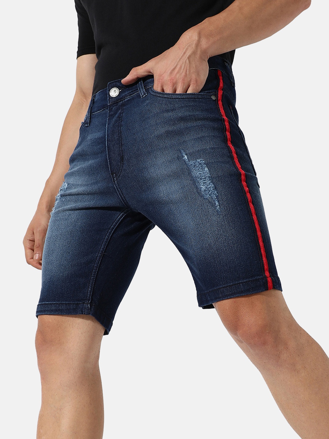 

Campus Sutra Men Mid-Rise Cotton Denim Shorts, Blue