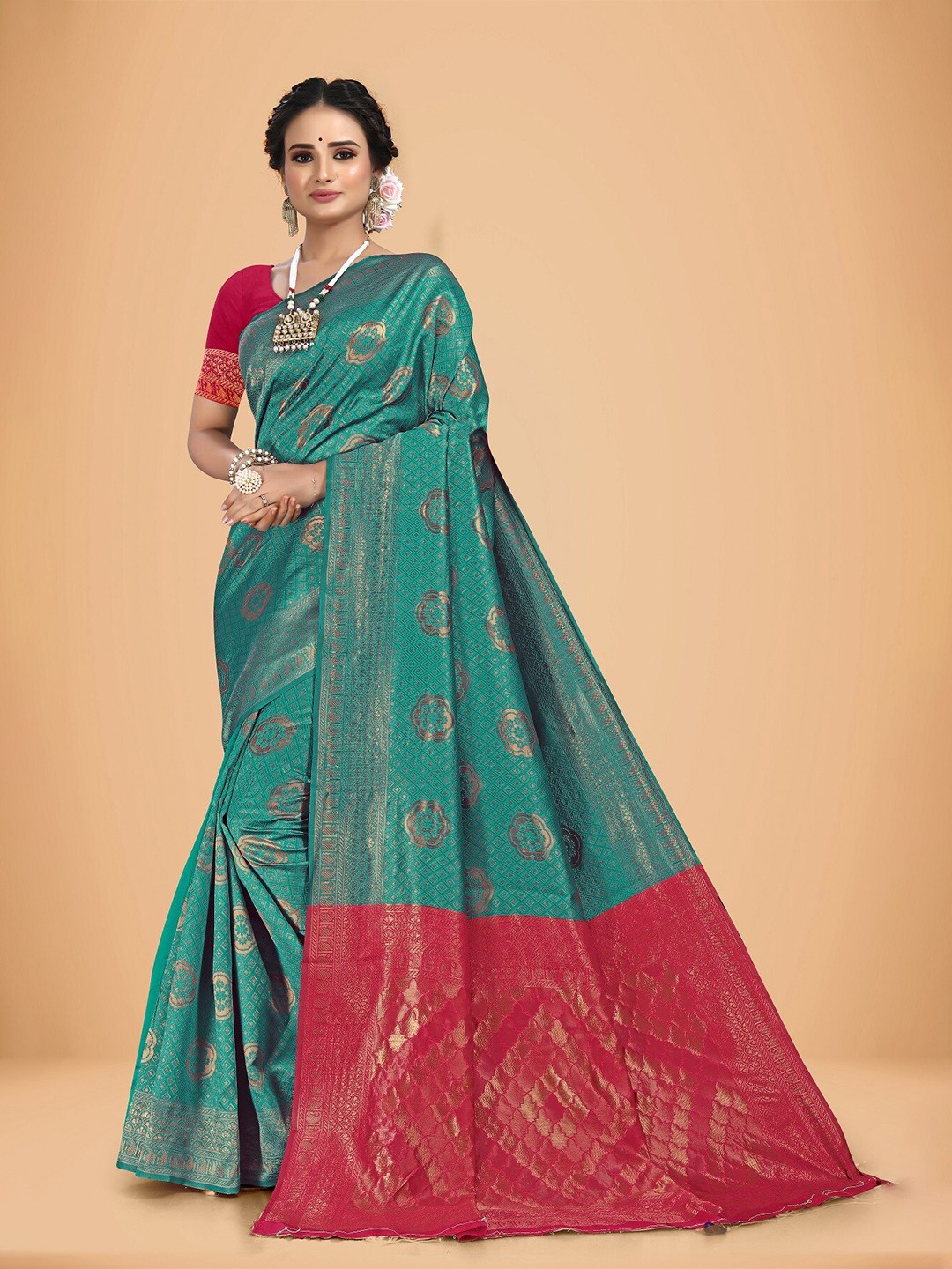 

Rivana Woven Design Zari Saree, Teal