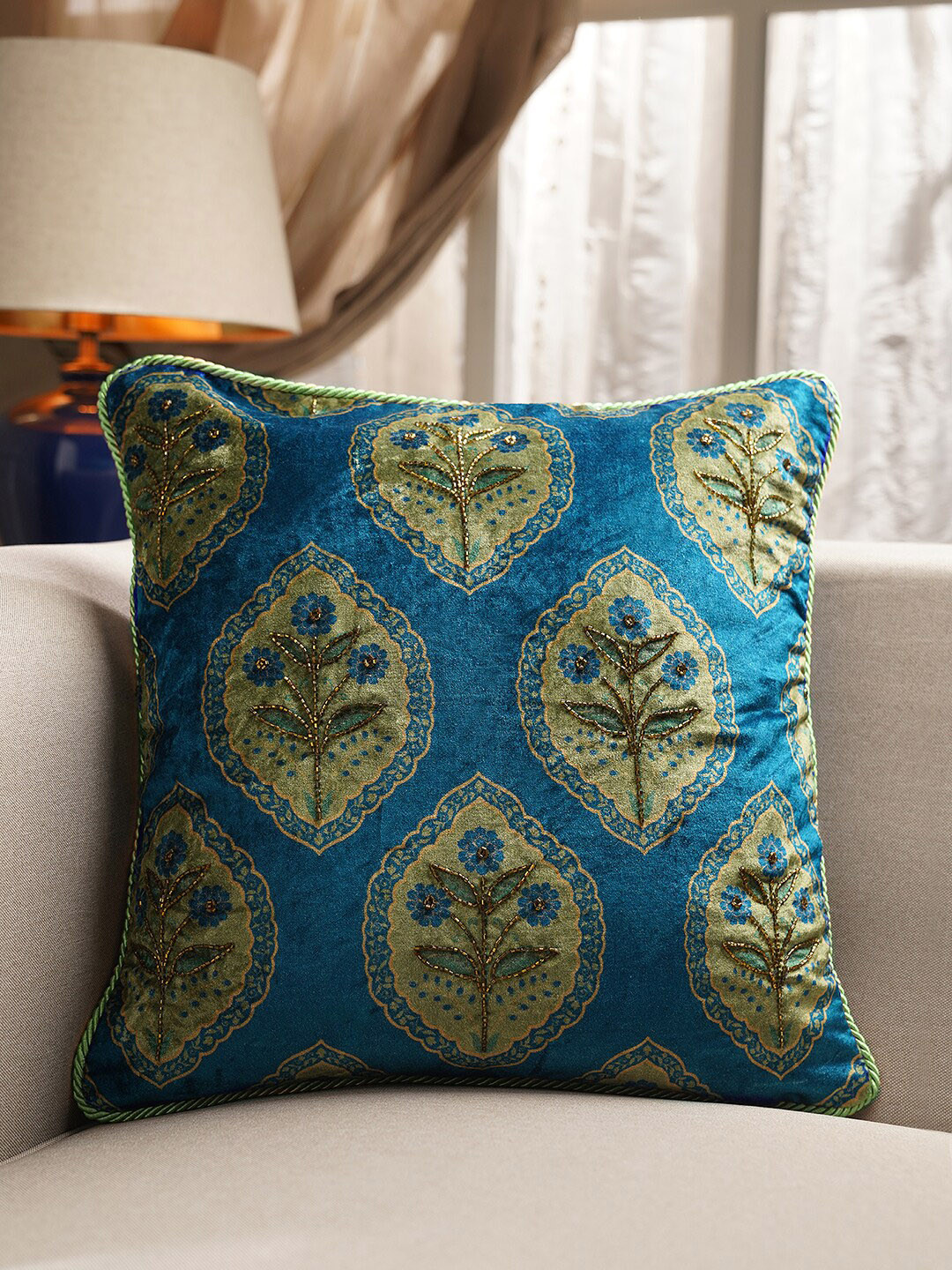 

Pure Home and Living Blue & Green Ethnic Motifs Square Cushion Cover