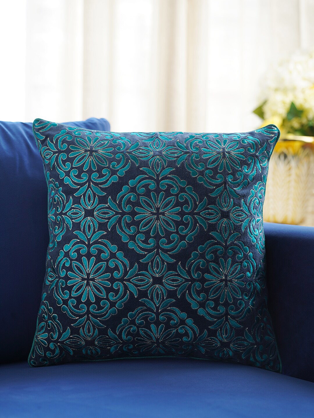 

Pure Home and Living Blue Ethnic Motifs Square Cushion Cover