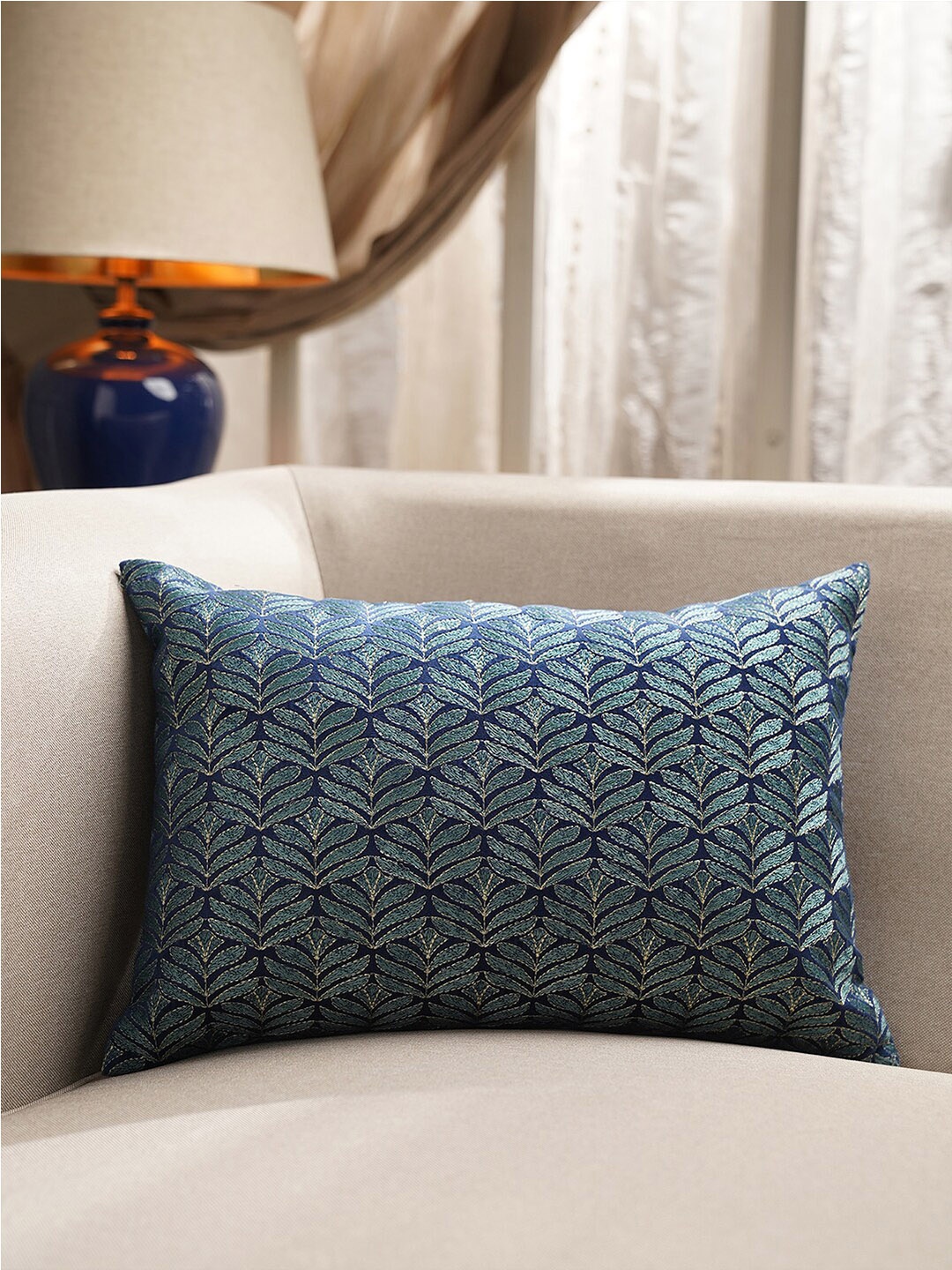 

Pure Home and Living Blue Floral Rectangle Cushion Cover