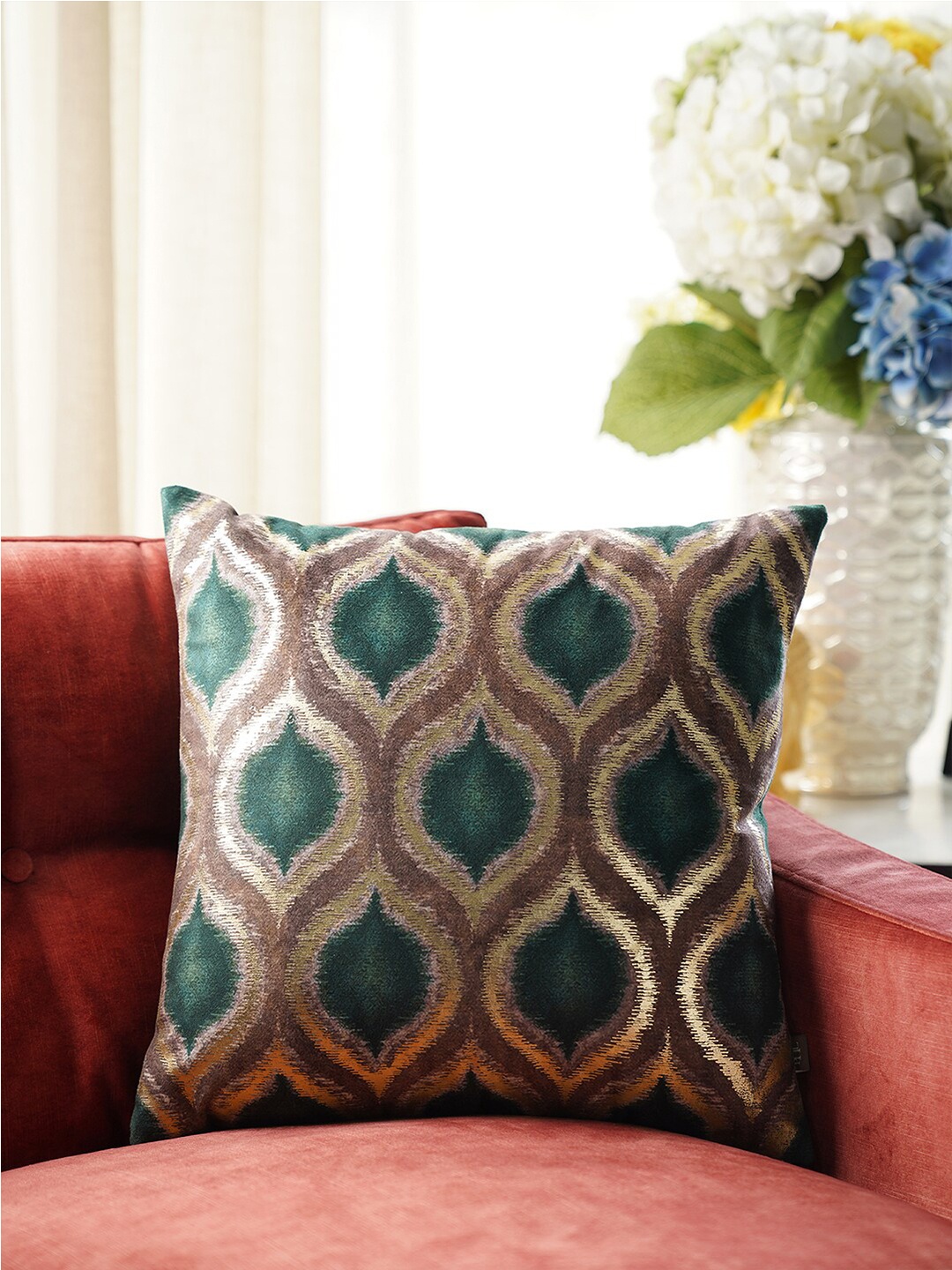 

Pure Home and Living Green & Brown Ethnic Motifs Square Cushion Cover
