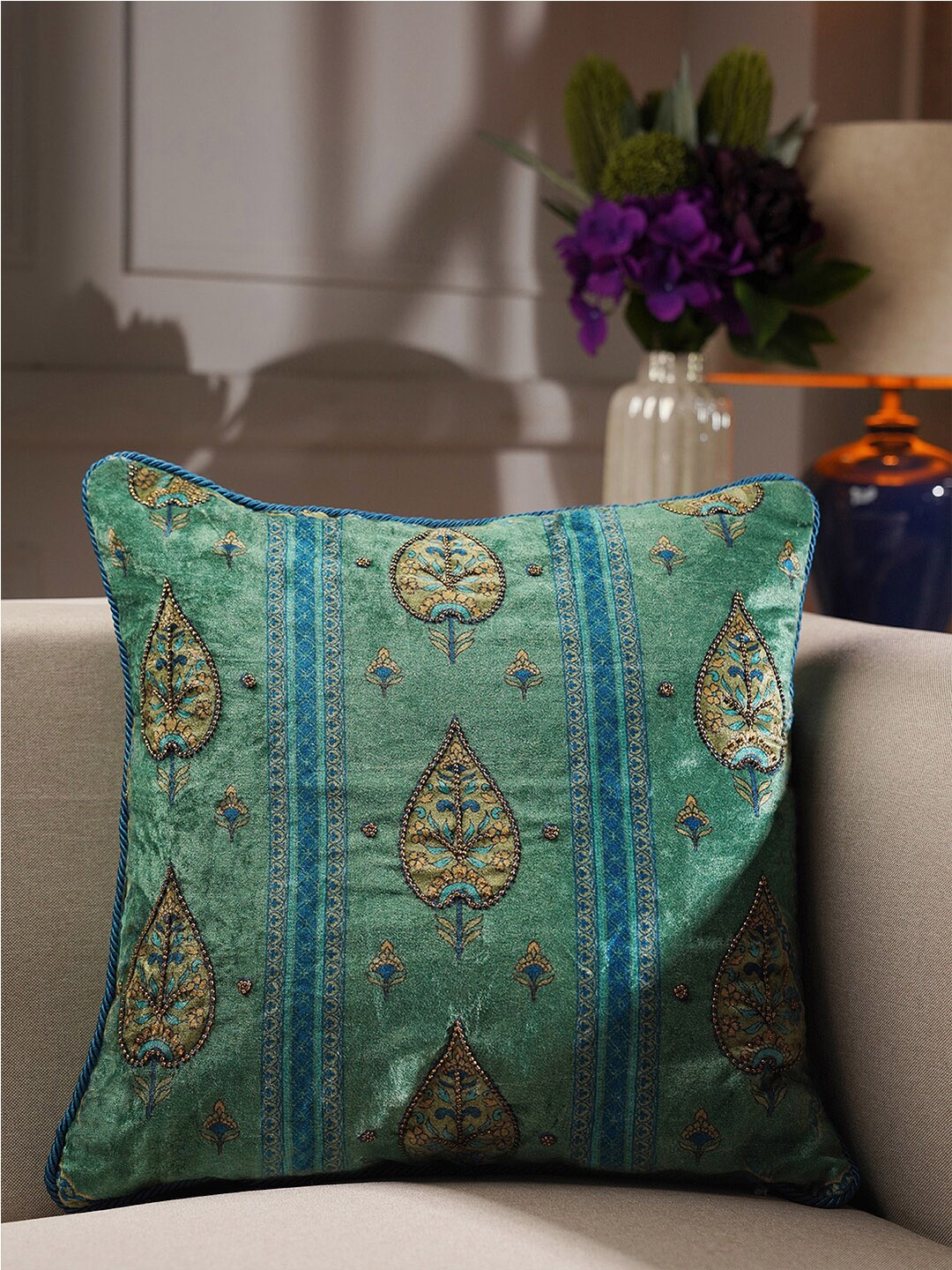 

Pure Home and Living Green & Blue Ethnic Motifs Square Cushion Cover