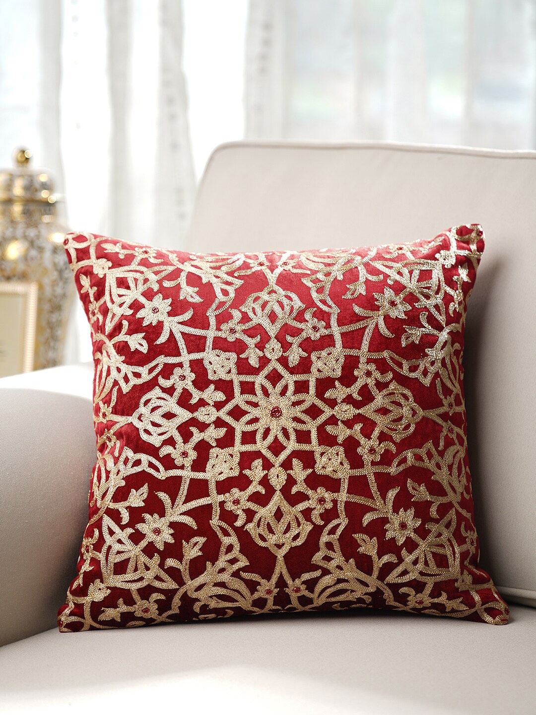 

Pure Home and Living Red & Gold-Toned Ethnic Motifs Square Cushion Covers