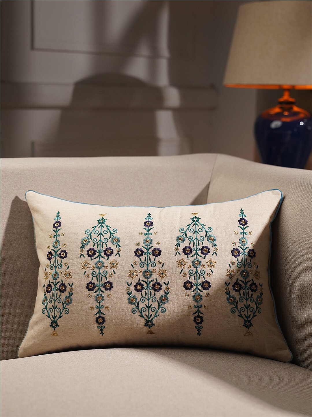 

Pure Home and Living Blue & Green Ethnic Motifs Rectangle Cushion Cover
