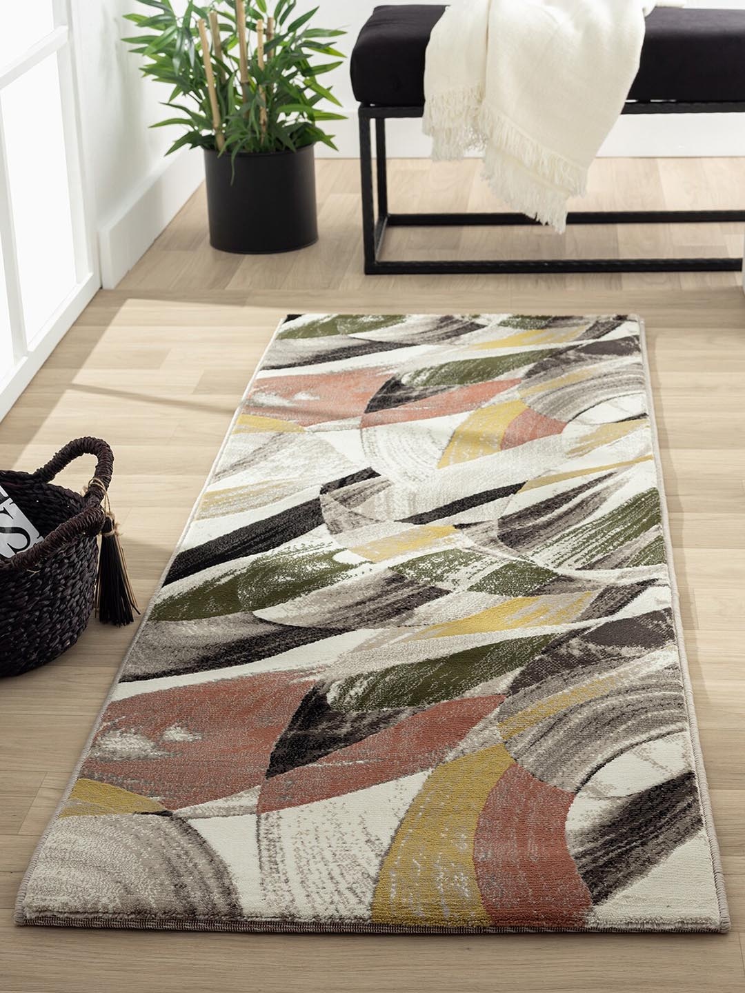 

OBSESSIONS Mustard Yellow & Olive Green Printed Floor Bedside Runner