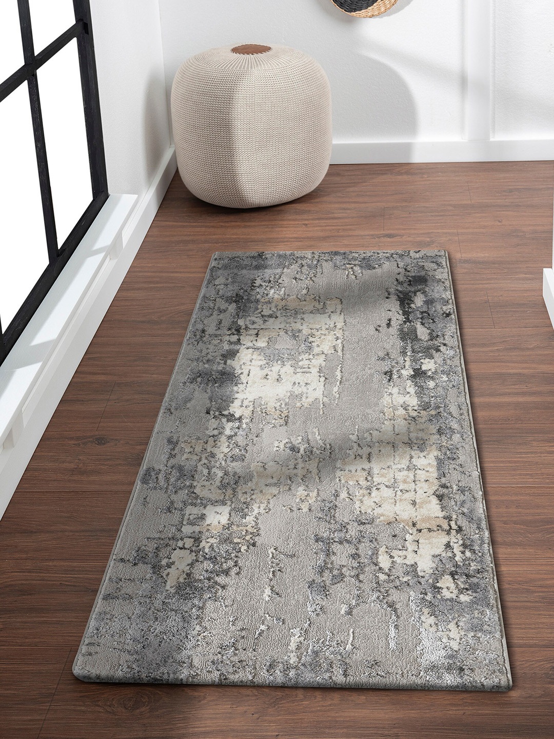 

OBSESSIONS Cream colour & Grey Textured Floor Bedside Runner