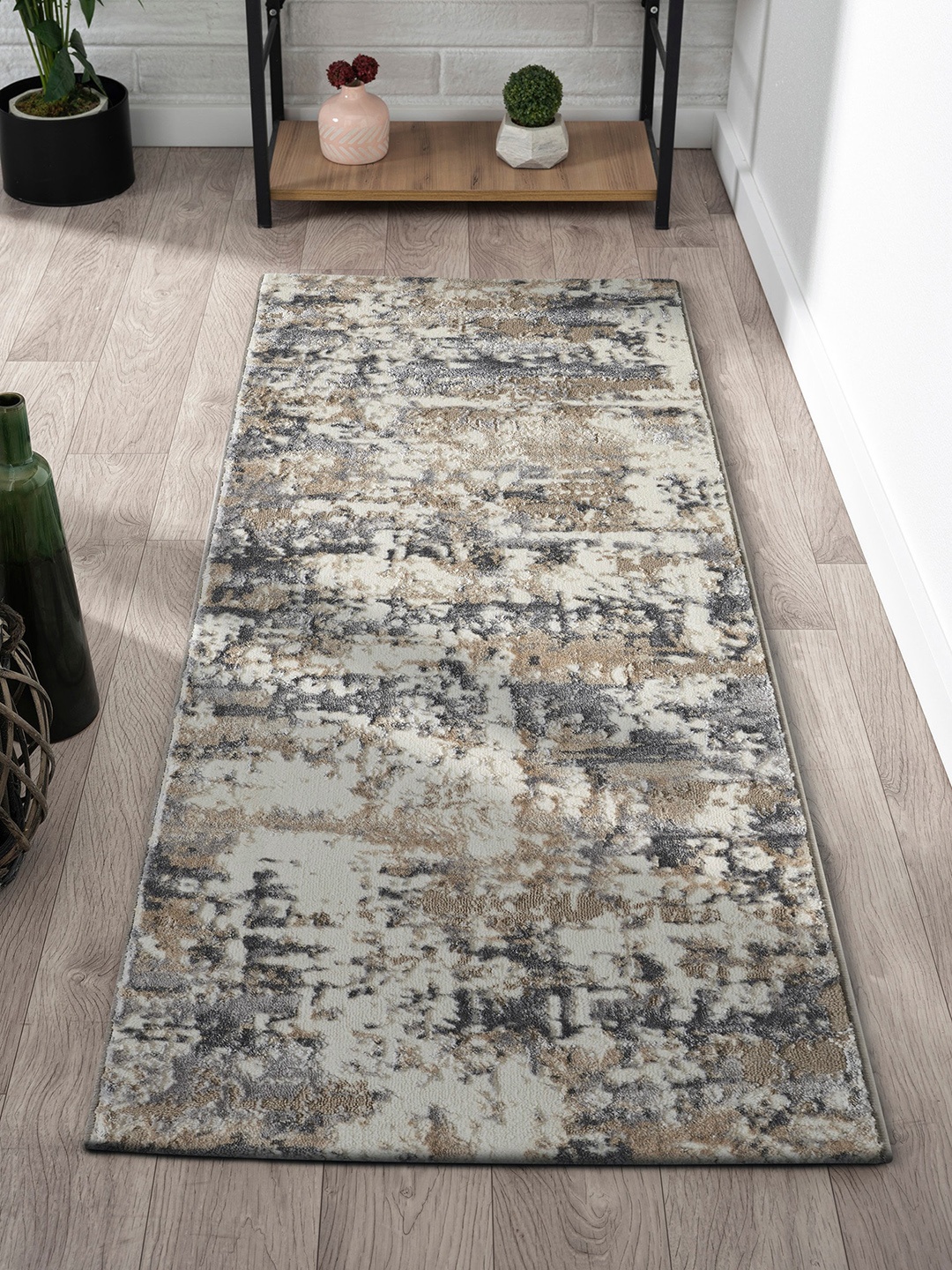 

OBSESSIONS Grey & Brown Self-Designed Anti-Static Floor Bedside Runner