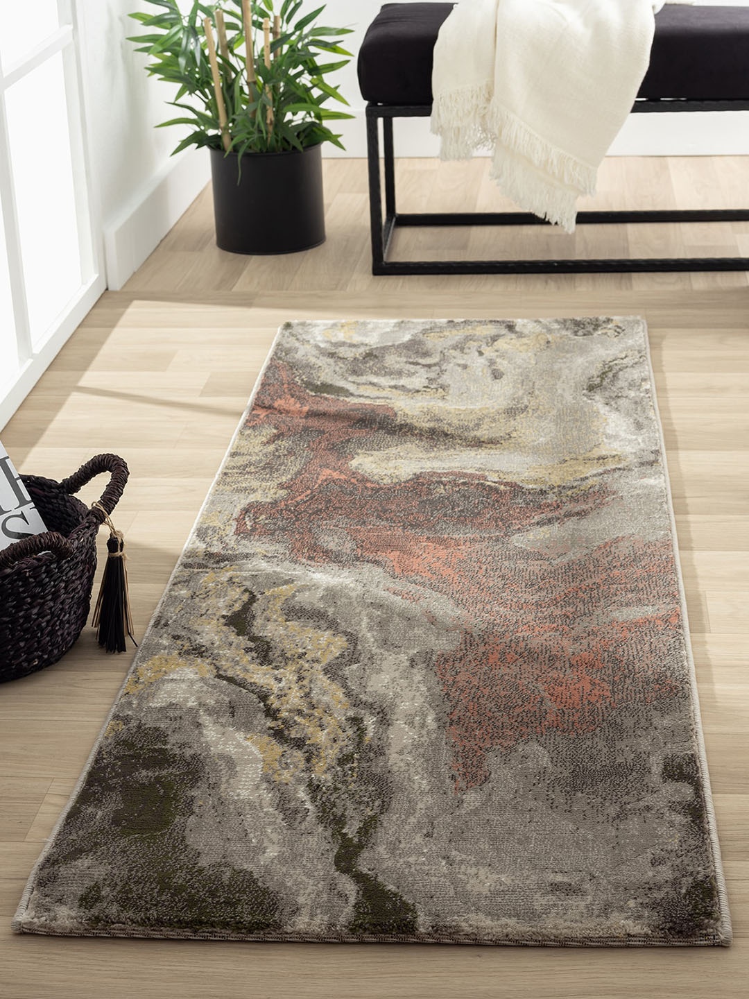 

OBSESSIONS Mustard & Grey Self-Designed Anti-Static Floor Bedside Runner