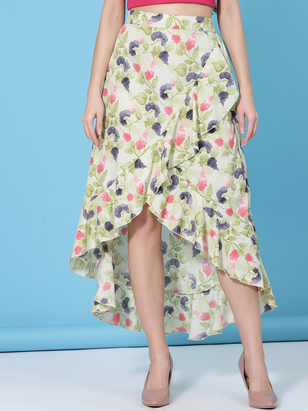 

BAESD Floral Printed Wrap Midi Skirt, Green