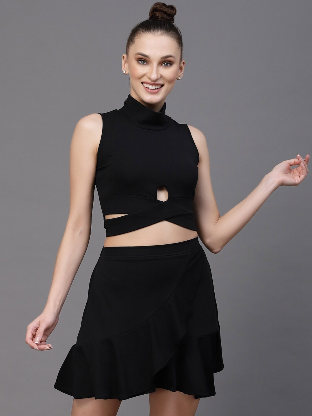 

BAESD Flared Wrap Mini Skirt, Black